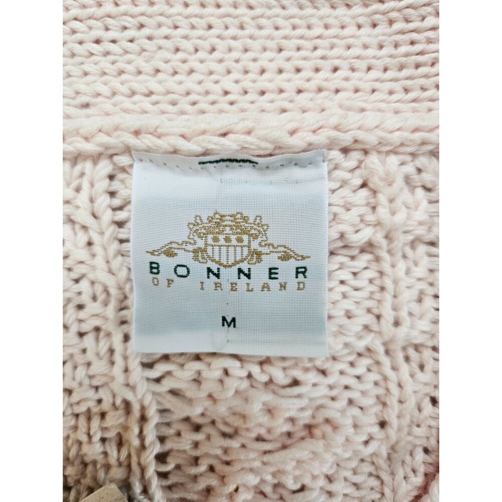 BONNER of IRELAND Women's Cable Knit Cardigan Sweater Medium Pink Striped Preppy - Picture 7 of 12
